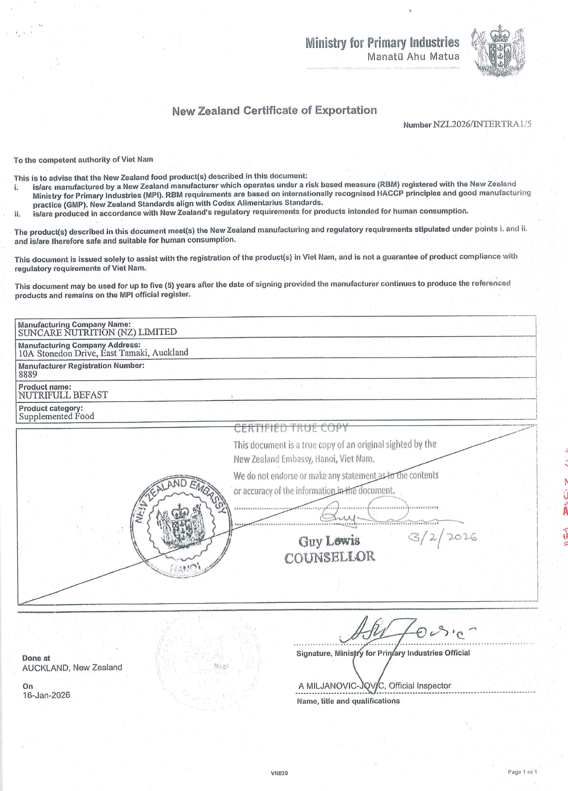 Certificate of Export